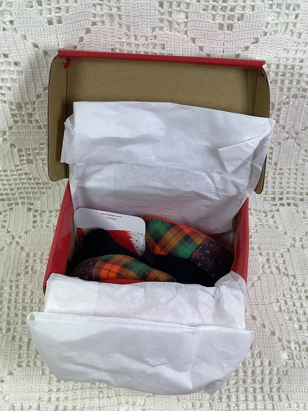 Disney Plaid Minnie & Mickey Baby Booties in Red and Green